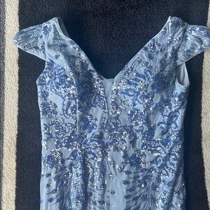 Elegant Blue Sequin Prom Dress